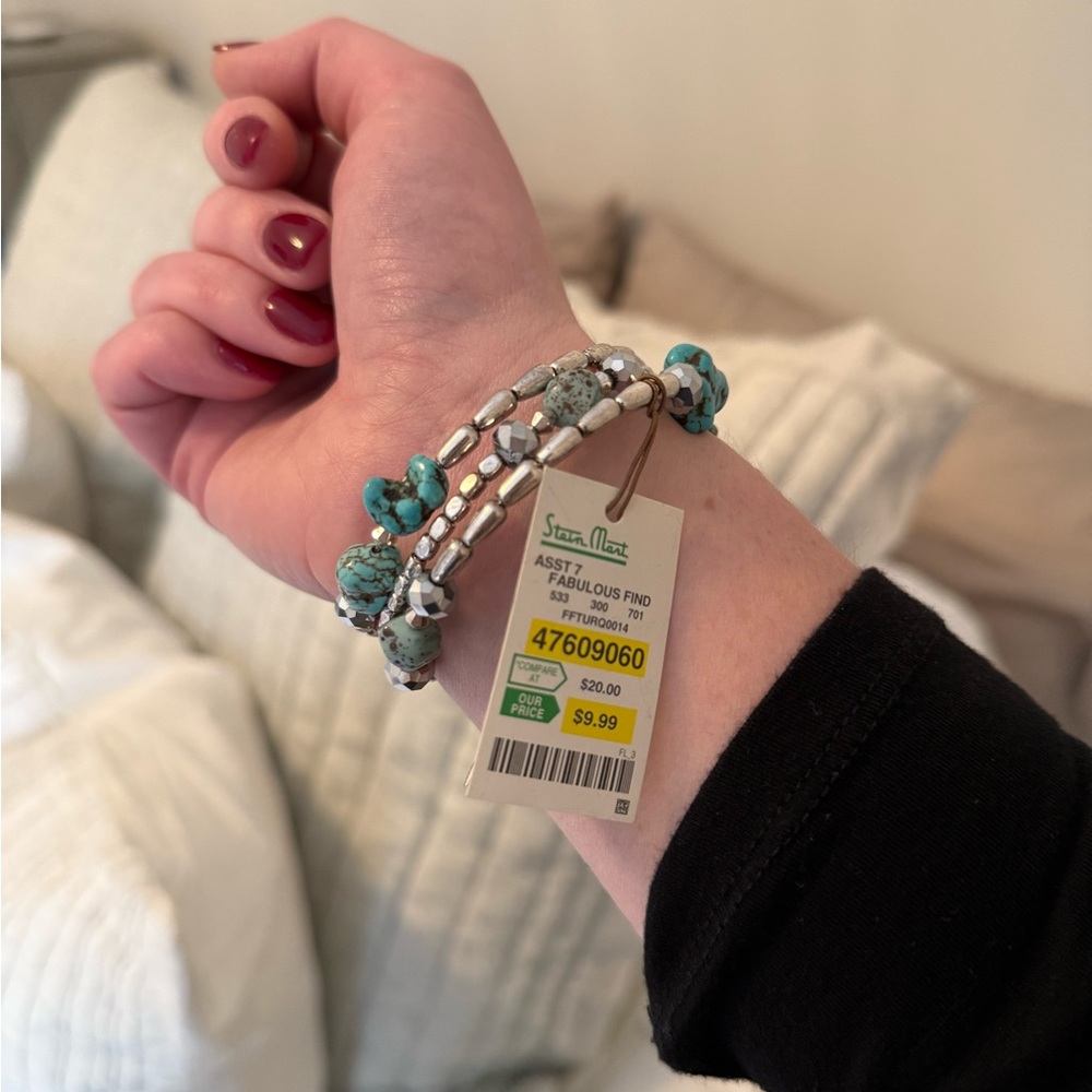 Turquoise & Silver Beaded Wrap Bracelet – NWT - Picture 3 of 8